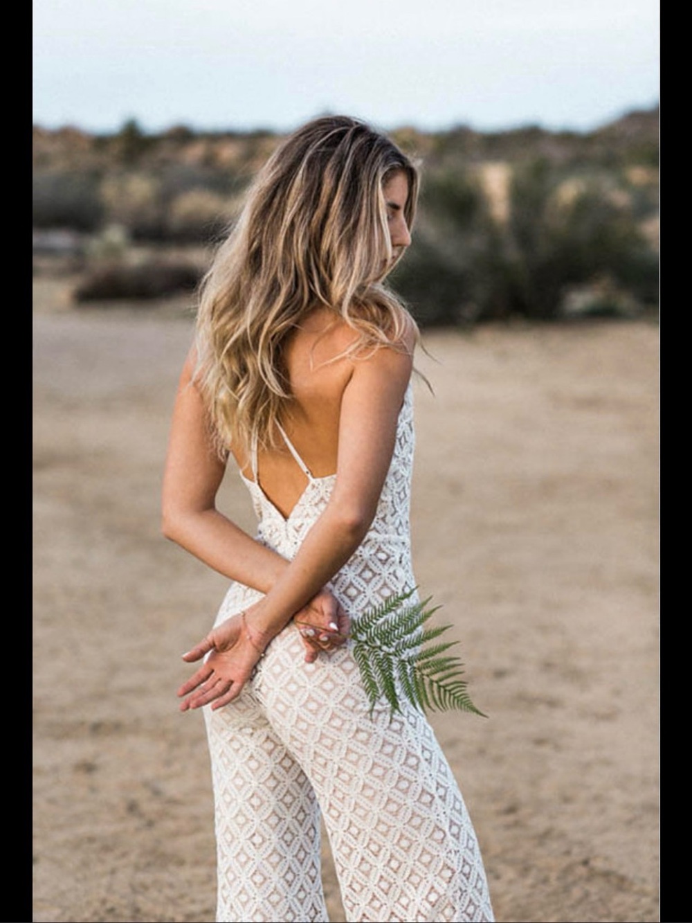 White Crochet Wide-Leg Jumpsuit with Deep V Back